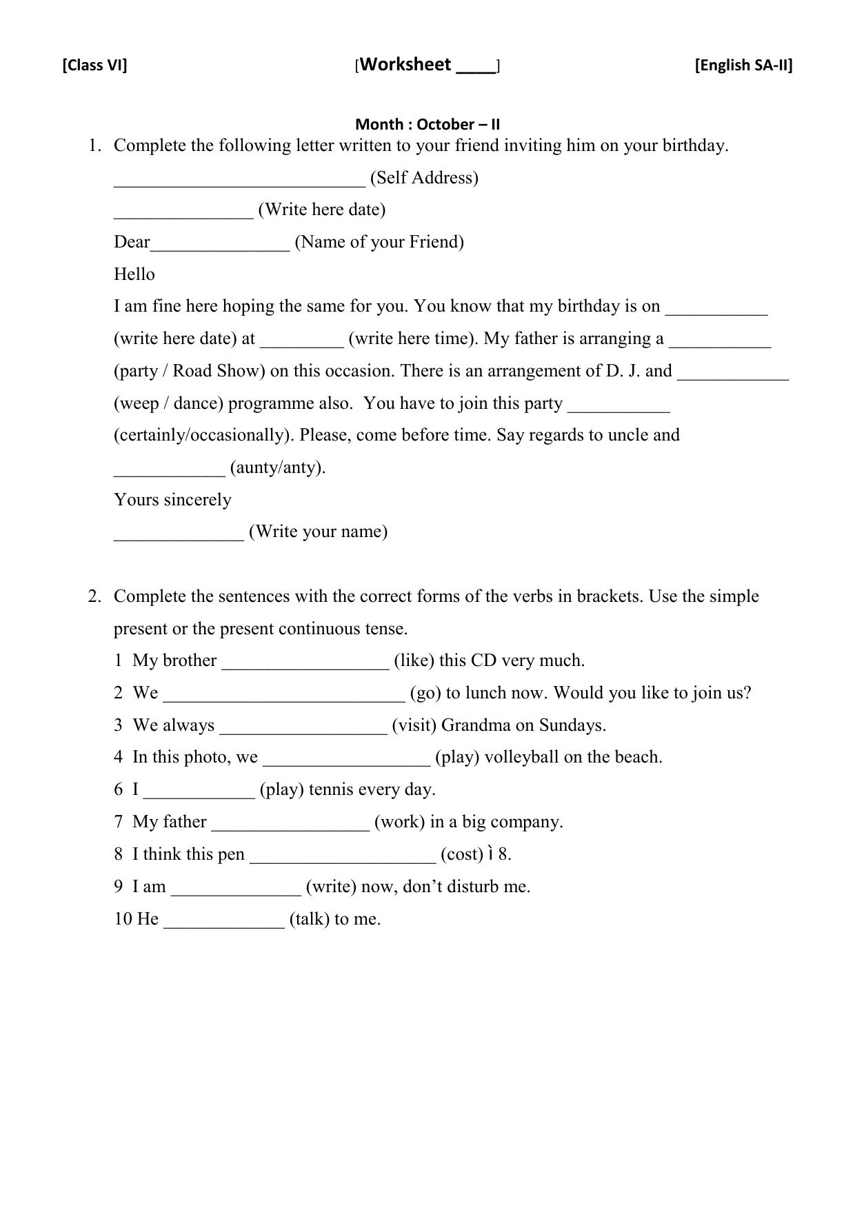 CBSE Worksheets for Class 6 English Practice Assignment 1 - Page 3