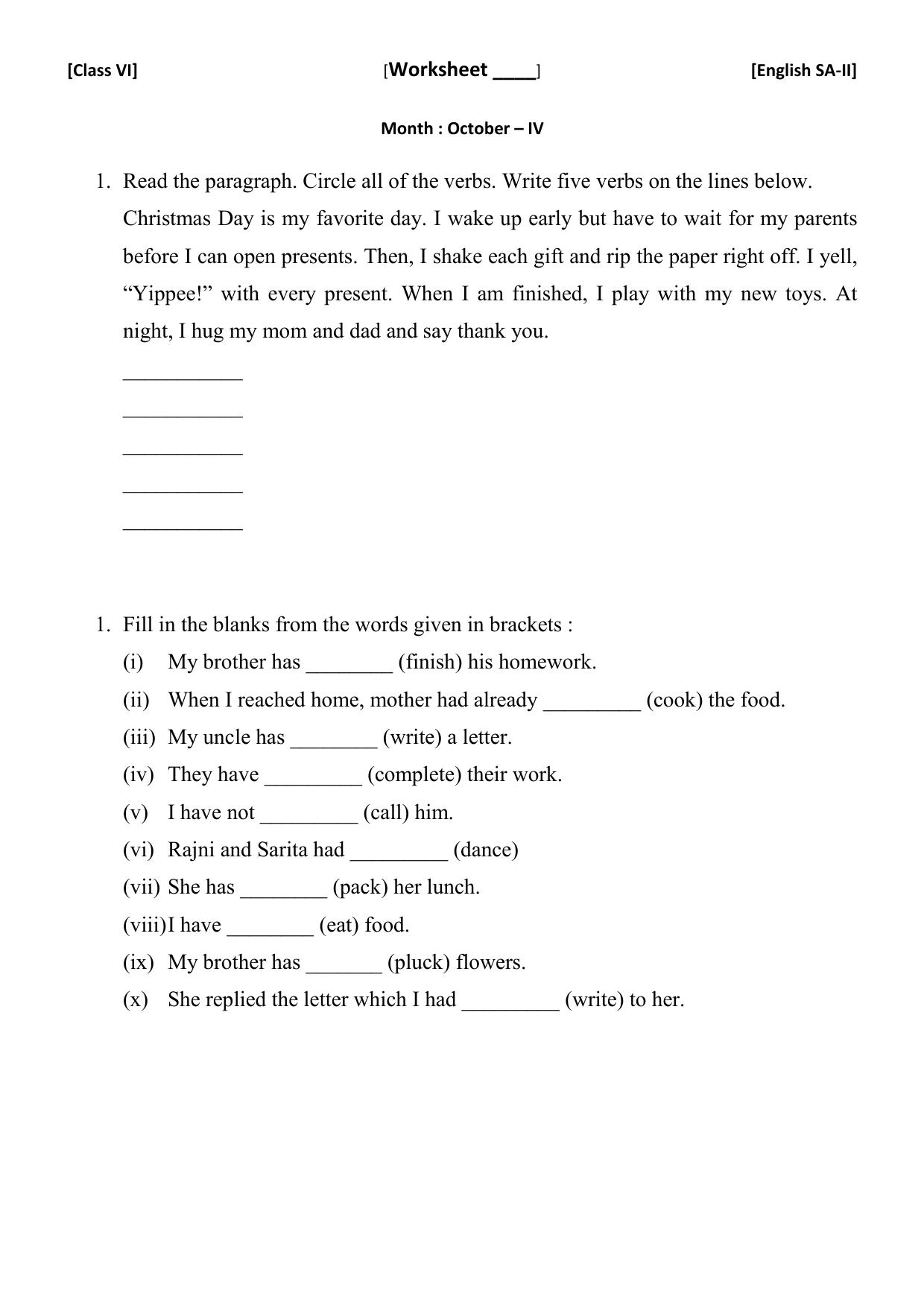 CBSE Worksheets for Class 6 English Practice Assignment 1 - Page 5