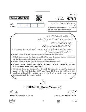 CBSE Class 10 47-6-1 SCIENCE Urdu 2022 Compartment Question Paper