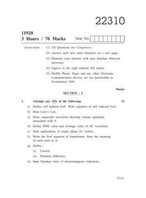 MSBTE Question Paper - 2019 - Basic Electrical and Electronics Engineering