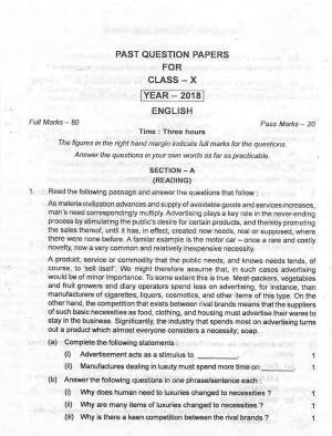 Manipur HSLC 2018 English Question Paper 