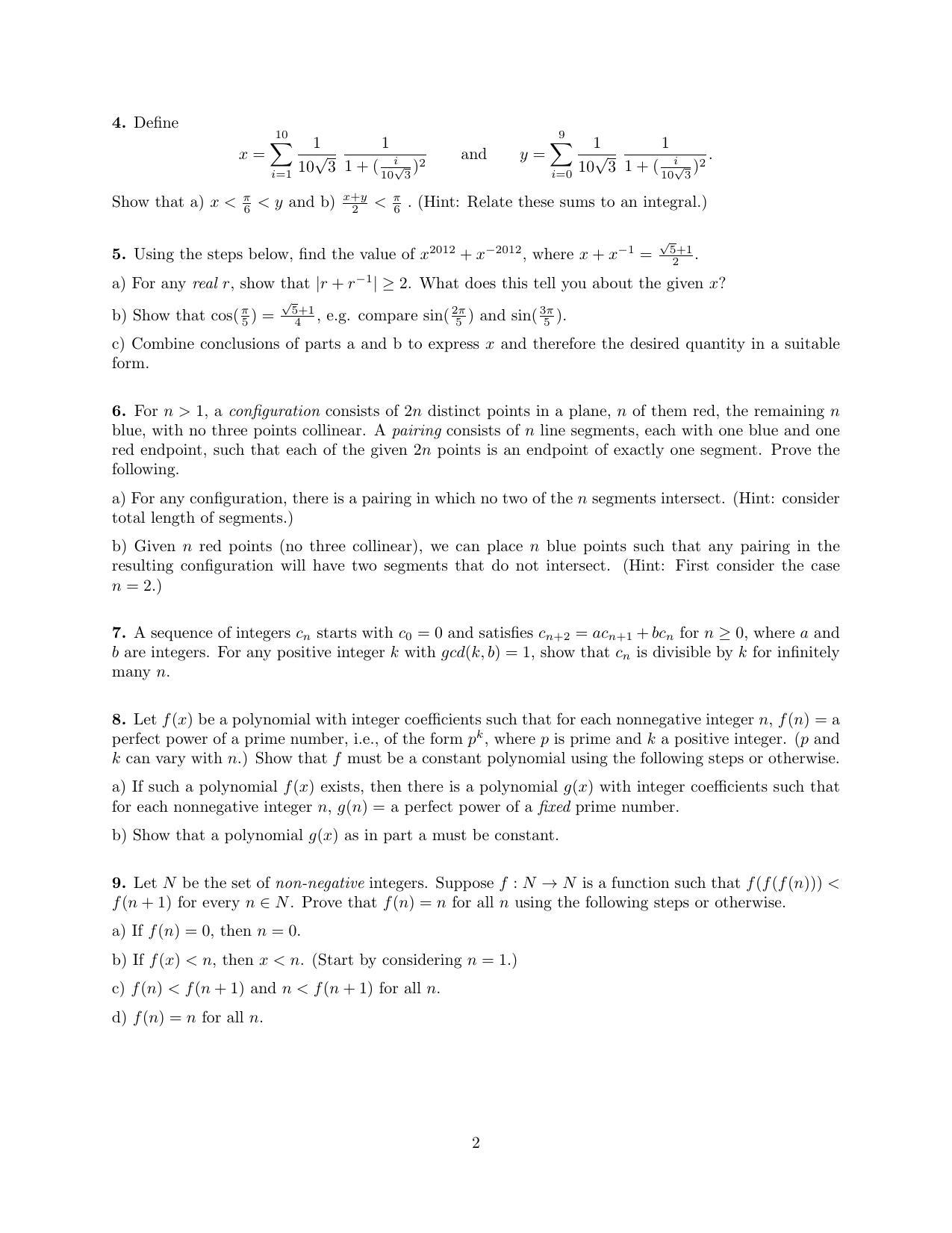 CMI Entrance Exam 2012 Question Paper B.Sc (Hons.) Mathematics and Computer Science - Page 2