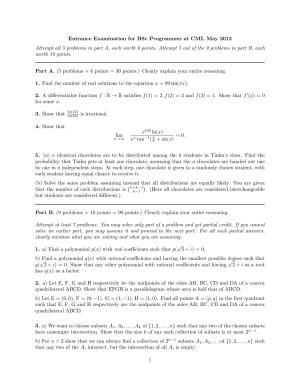 CMI Entrance Exam 2012 Question Paper B.Sc (Hons.) Mathematics and Computer Science