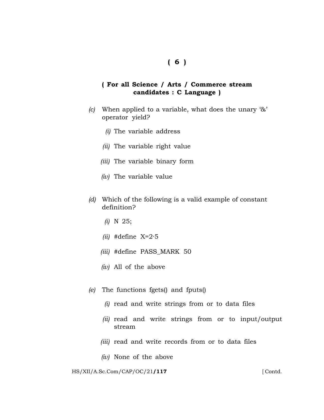 Meghalaya Board (MBOSE) Class 12 COMPUTER APPLICATIONS (Old Course) (HS-XII-A.Sc.Com-CAP-OC-21) 2021 Question Paper - Page 6