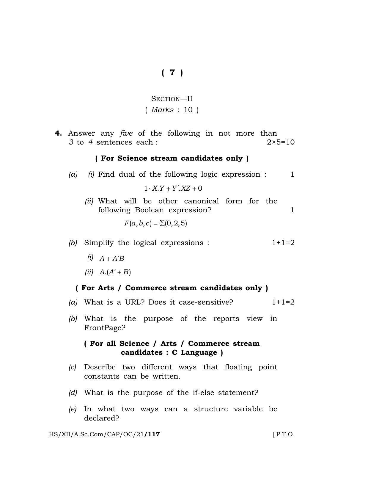 Meghalaya Board (MBOSE) Class 12 COMPUTER APPLICATIONS (Old Course) (HS-XII-A.Sc.Com-CAP-OC-21) 2021 Question Paper - Page 7