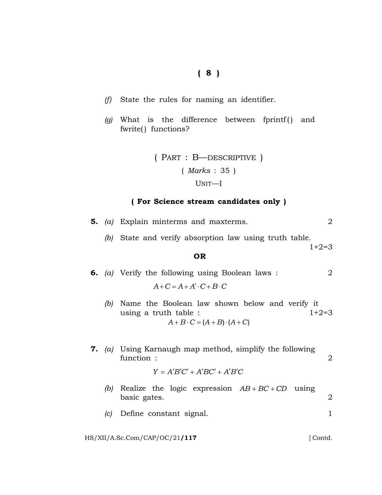 Meghalaya Board (MBOSE) Class 12 COMPUTER APPLICATIONS (Old Course) (HS-XII-A.Sc.Com-CAP-OC-21) 2021 Question Paper - Page 8