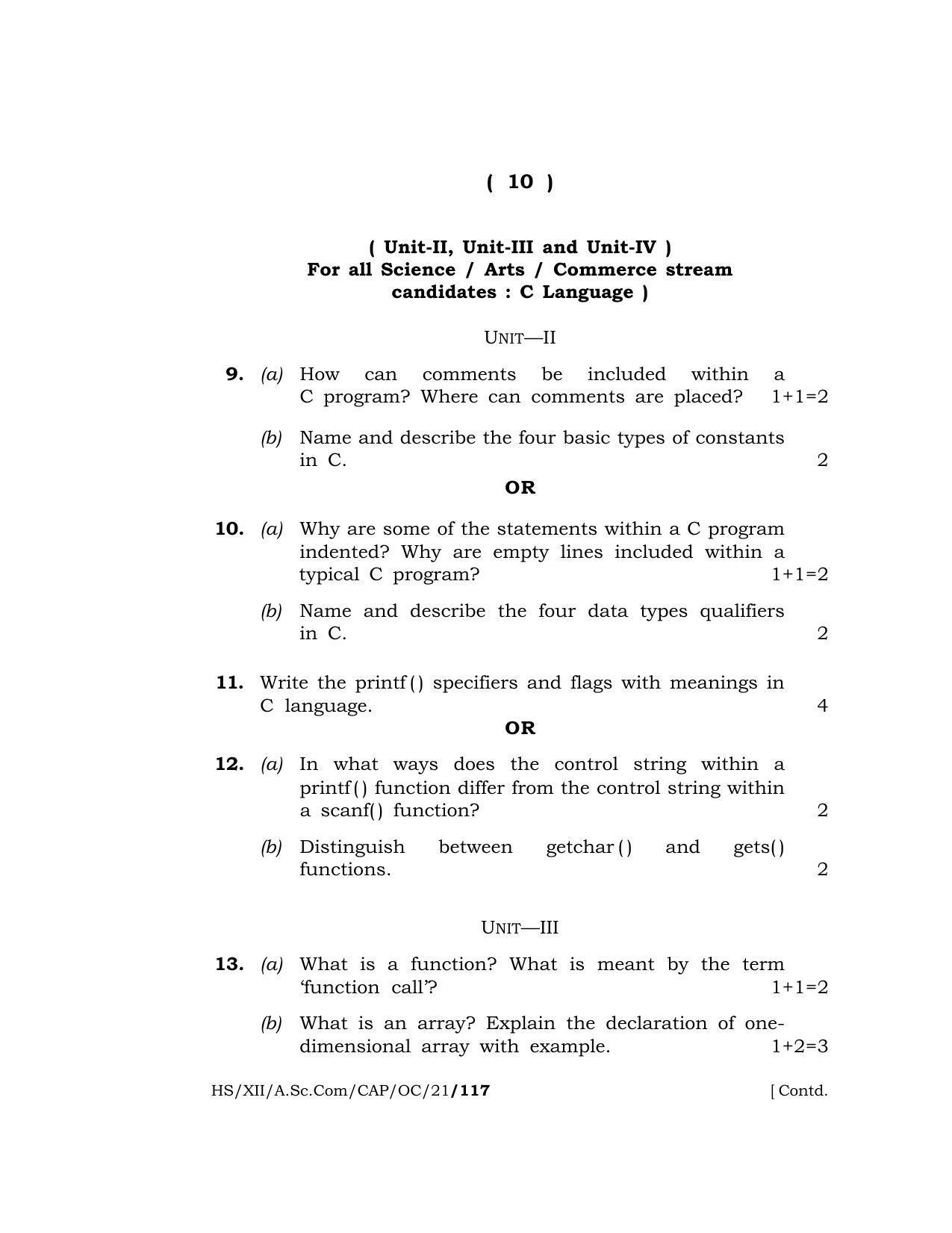 Meghalaya Board (MBOSE) Class 12 COMPUTER APPLICATIONS (Old Course) (HS-XII-A.Sc.Com-CAP-OC-21) 2021 Question Paper - Page 10