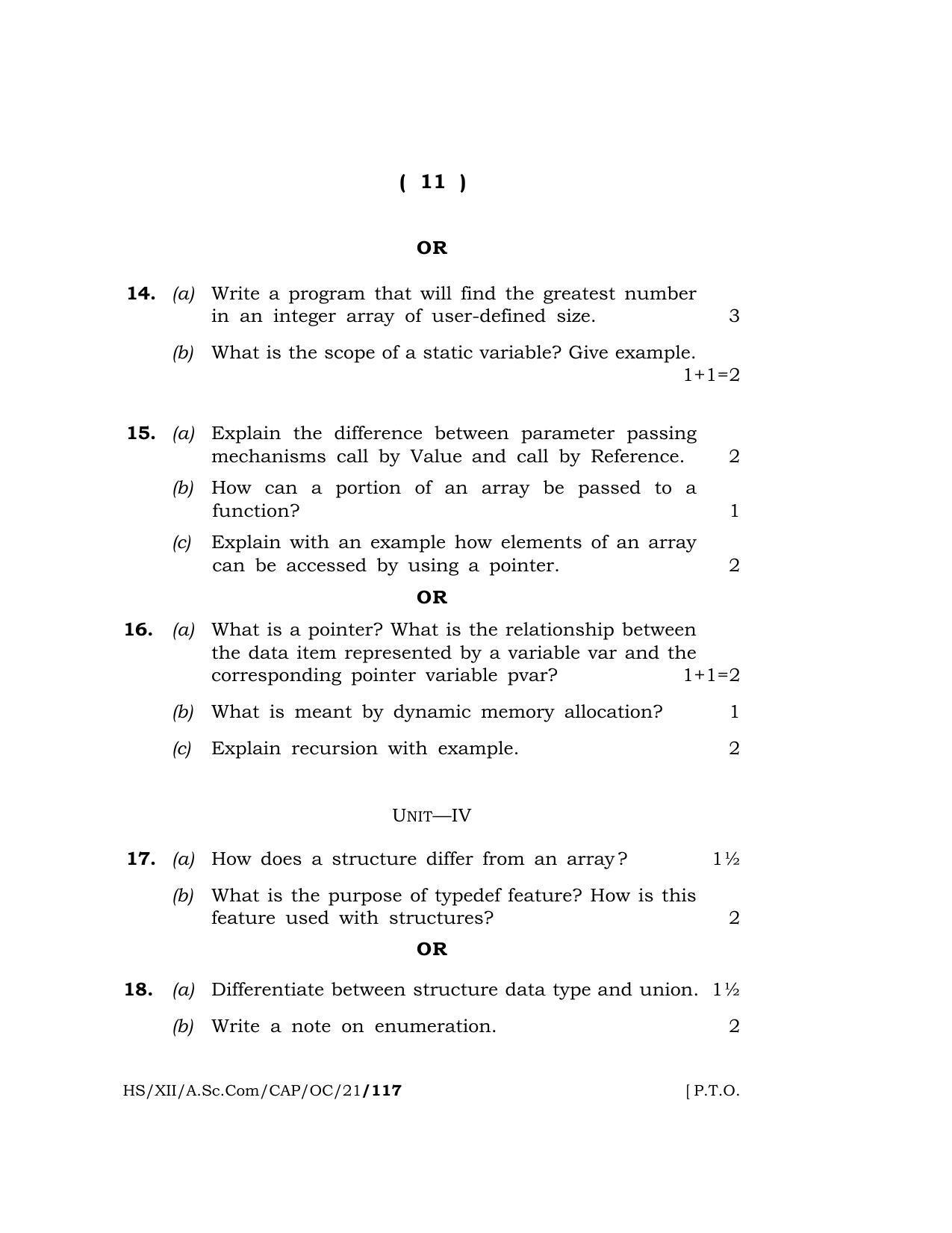 Meghalaya Board (MBOSE) Class 12 COMPUTER APPLICATIONS (Old Course) (HS-XII-A.Sc.Com-CAP-OC-21) 2021 Question Paper - Page 11