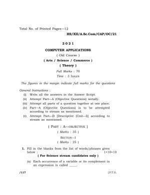 Meghalaya Board (MBOSE) Class 12 COMPUTER APPLICATIONS (Old Course) (HS-XII-A.Sc.Com-CAP-OC-21) 2021 Question Paper