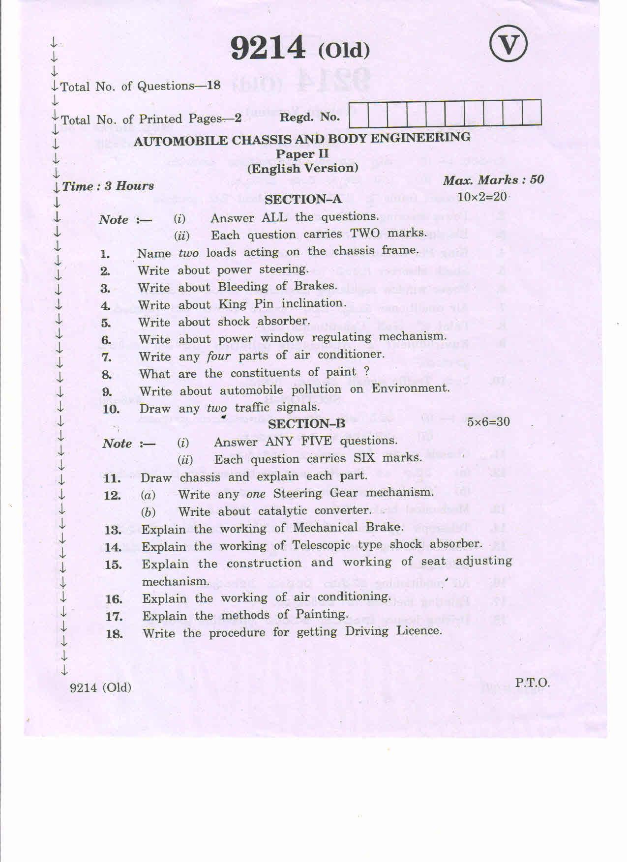 AP Inter 2nd Year Automobile Chassis Body Engineering-II (old) March-2020-Vocational Question Pape - Page 1