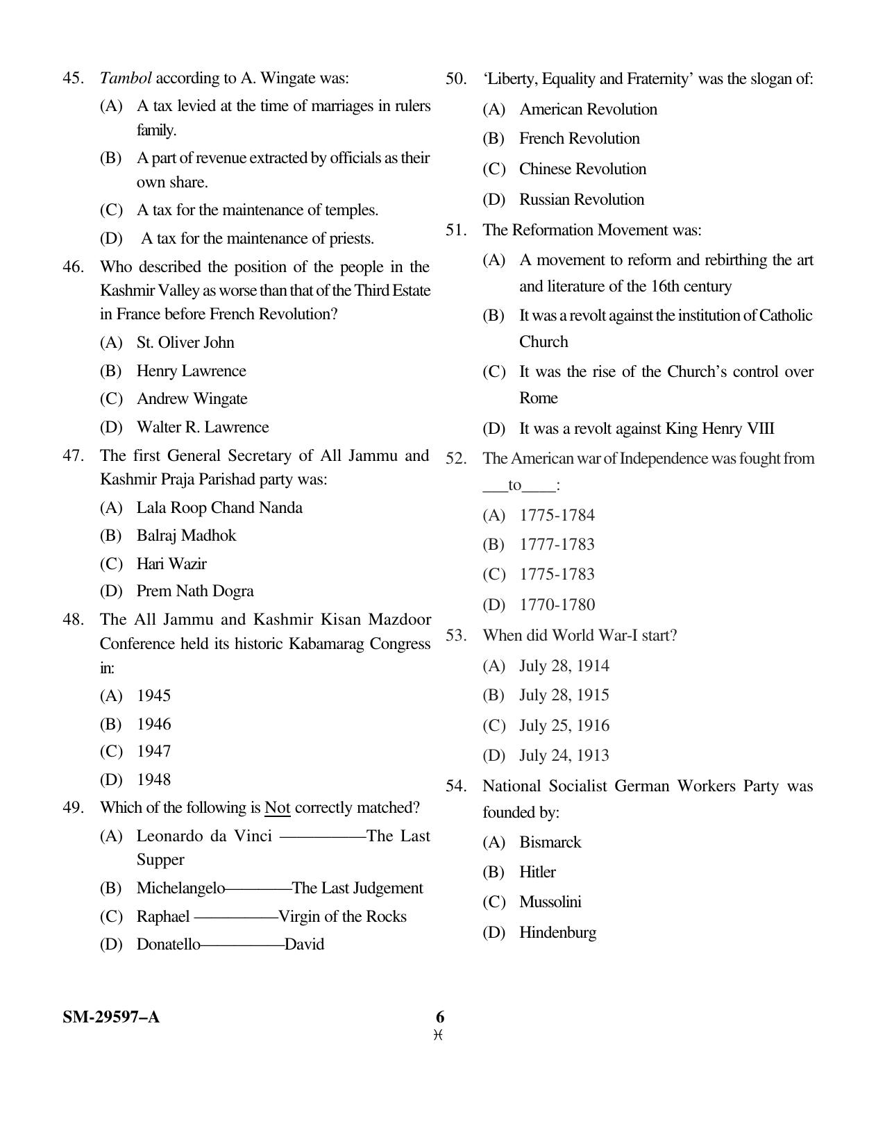 KUET 2024 M.A. History Question Paper - Page 6