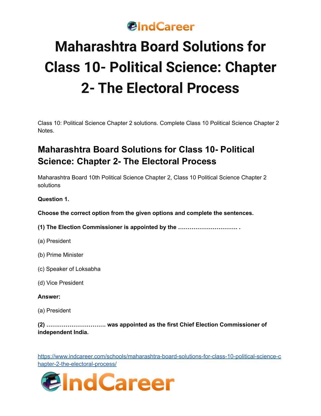 Maharashtra Board Solutions for Class 10- Political Science: Chapter 2- The Electoral Process - Page 2