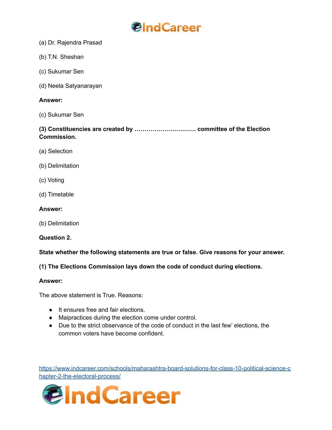 Maharashtra Board Solutions for Class 10- Political Science: Chapter 2- The Electoral Process - Page 3