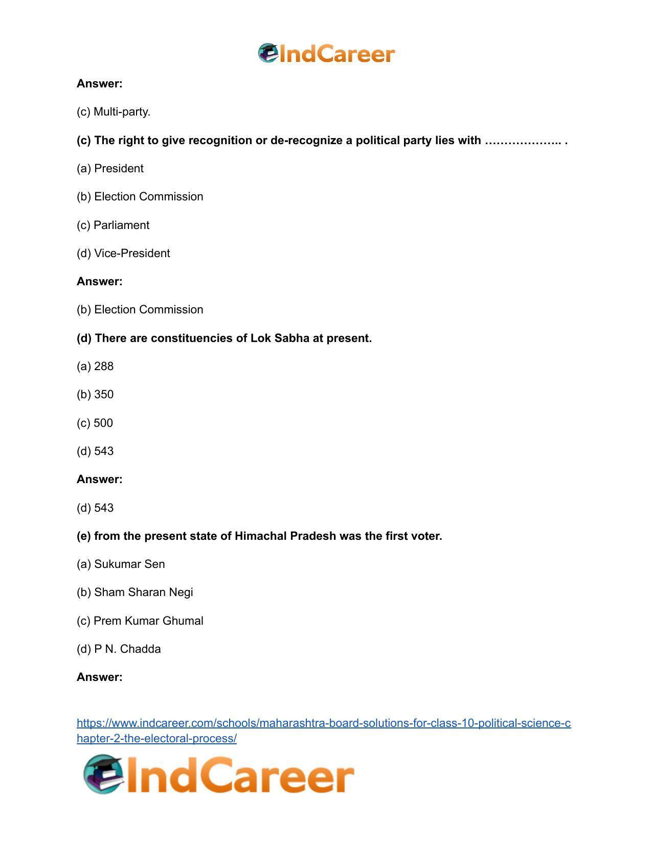 Maharashtra Board Solutions for Class 10- Political Science: Chapter 2- The Electoral Process - Page 11