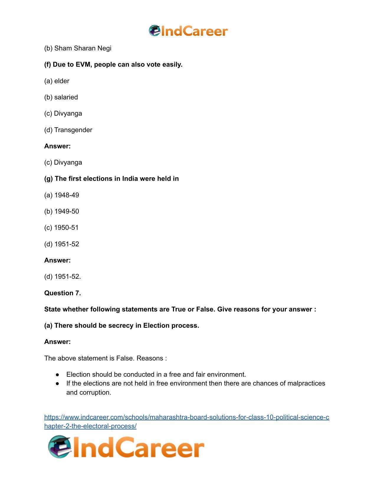 Maharashtra Board Solutions for Class 10- Political Science: Chapter 2- The Electoral Process - Page 12