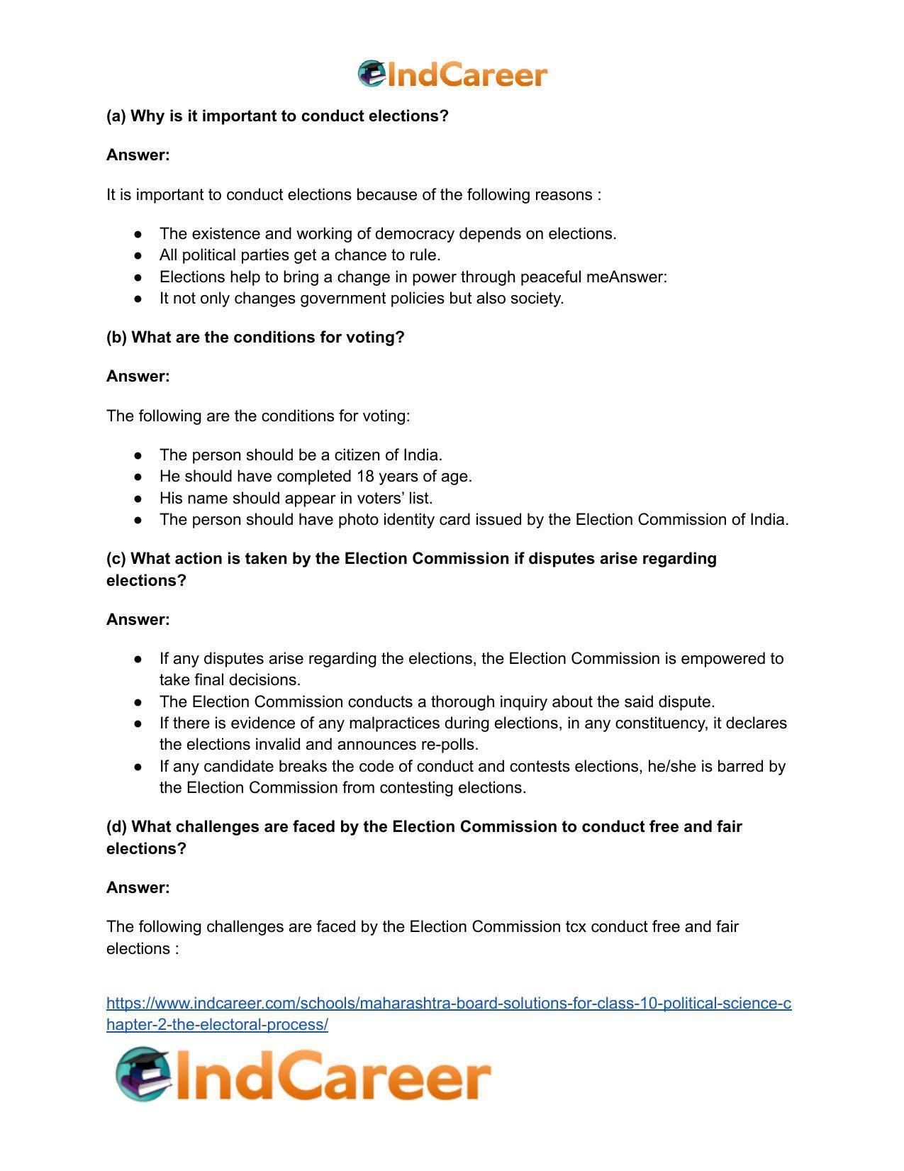 Maharashtra Board Solutions for Class 10- Political Science: Chapter 2- The Electoral Process - Page 17