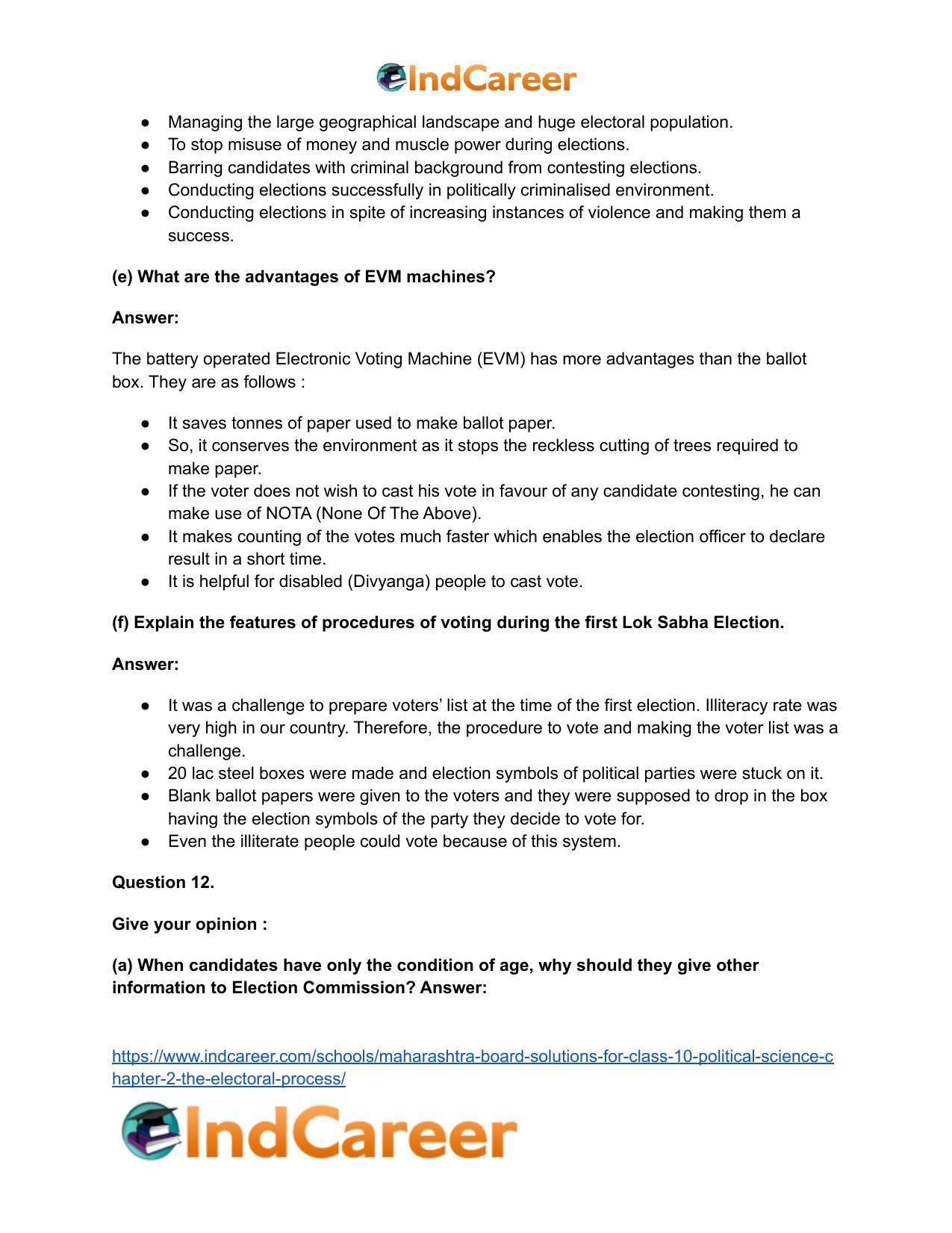 Maharashtra Board Solutions for Class 10- Political Science: Chapter 2- The Electoral Process - Page 18