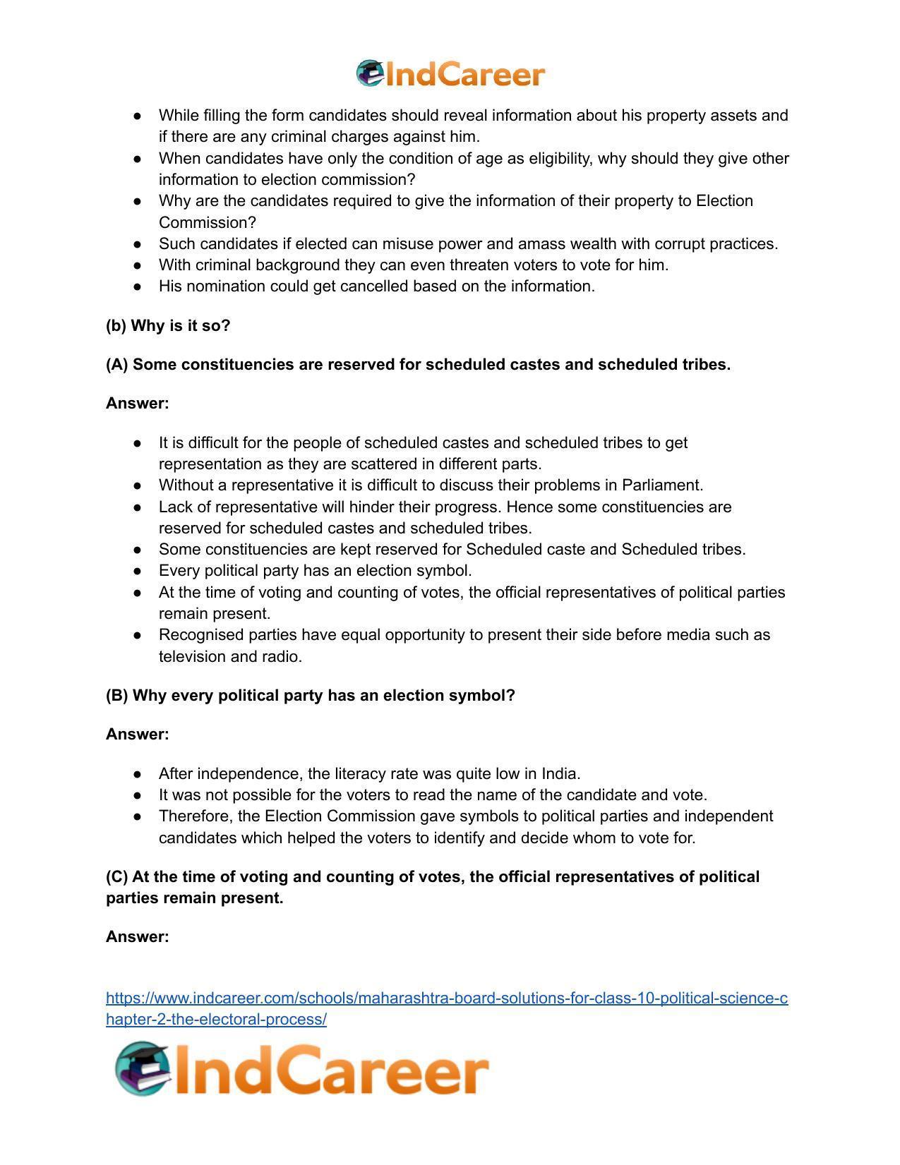 Maharashtra Board Solutions for Class 10- Political Science: Chapter 2- The Electoral Process - Page 19