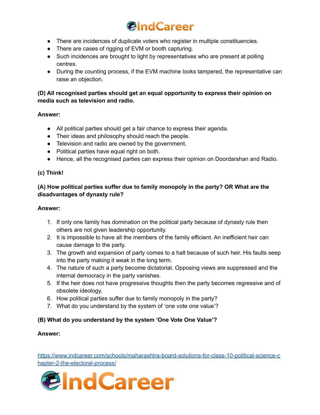 Maharashtra Board Solutions for Class 10- Political Science: Chapter 2- The Electoral Process - Page 20
