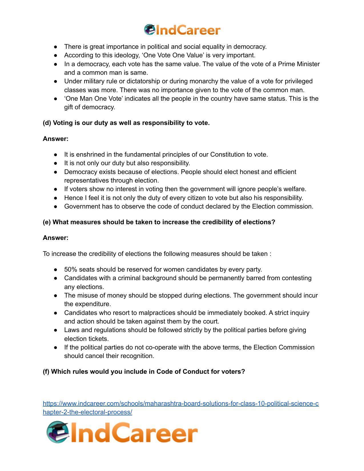 Maharashtra Board Solutions for Class 10- Political Science: Chapter 2- The Electoral Process - Page 21
