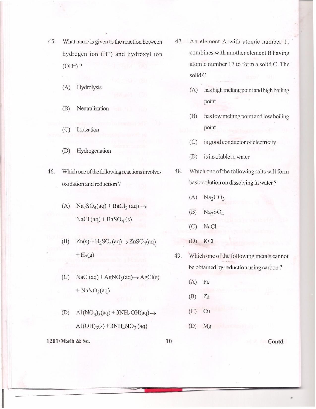 APJEE Mathematics & Science 2012 Question Paper - Page 9