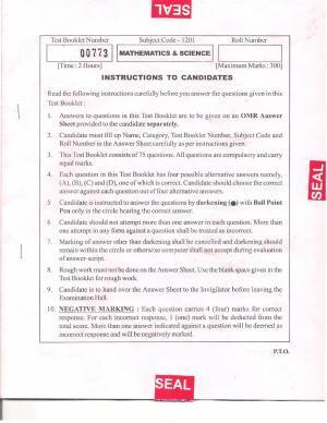 APJEE Mathematics & Science 2012 Question Paper