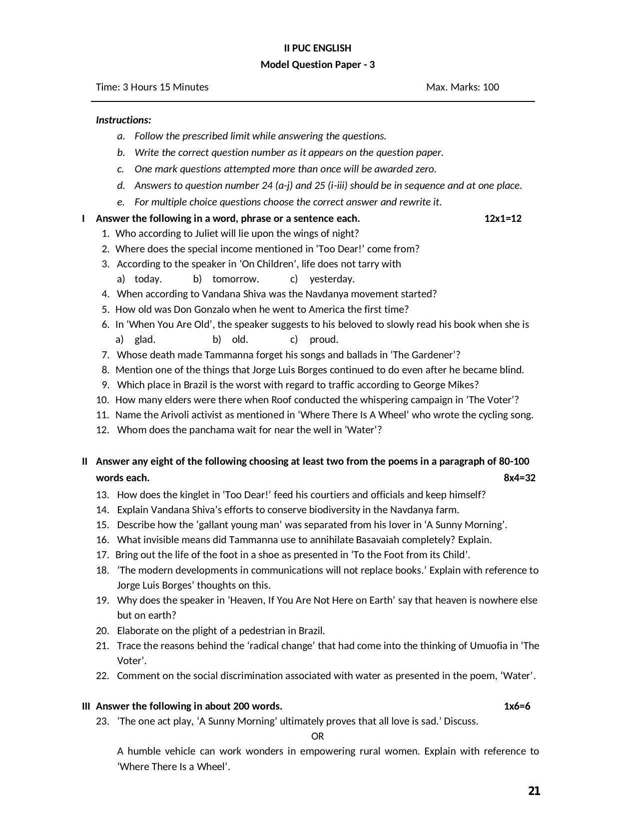 Karnataka 2nd PUC Question Bank for English - Page 21