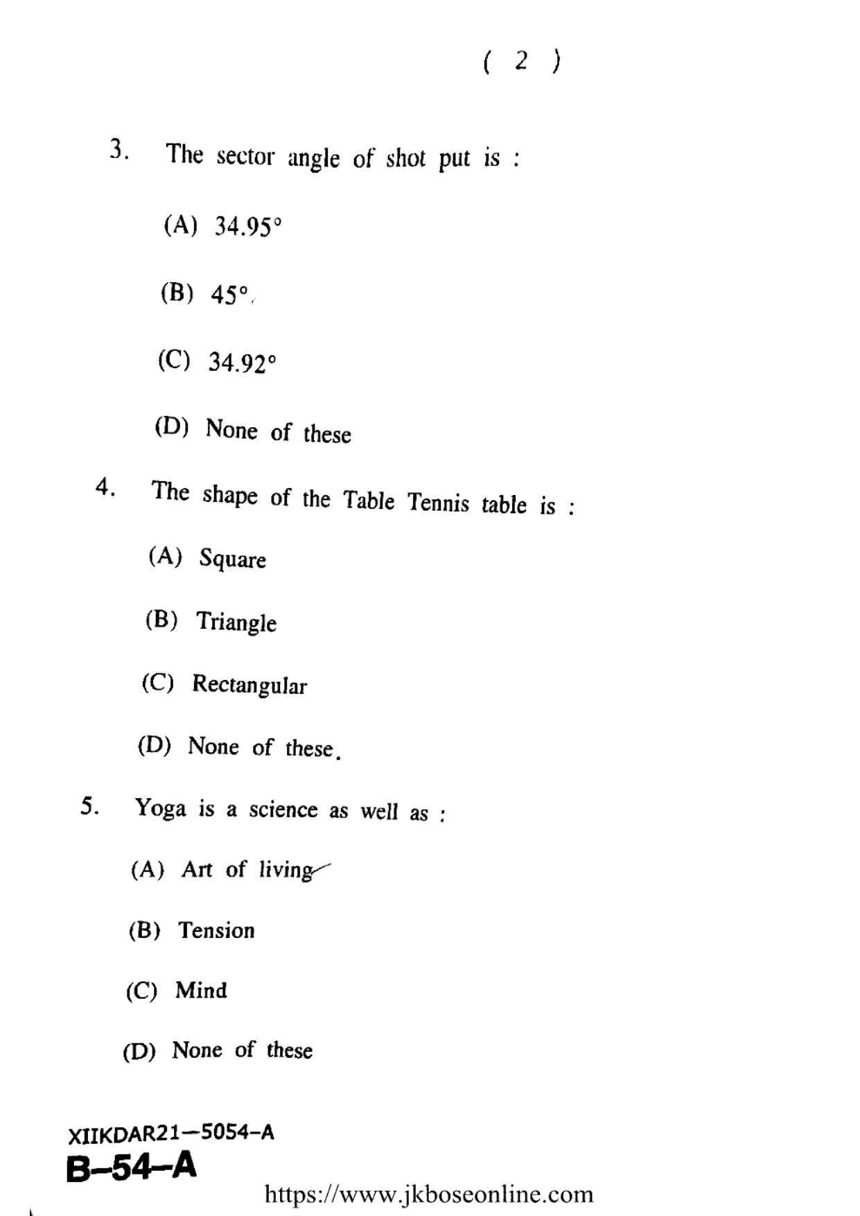 JKBOSE Class 12 Physical-Education 5054-A Question Papers 2021 - Page 2