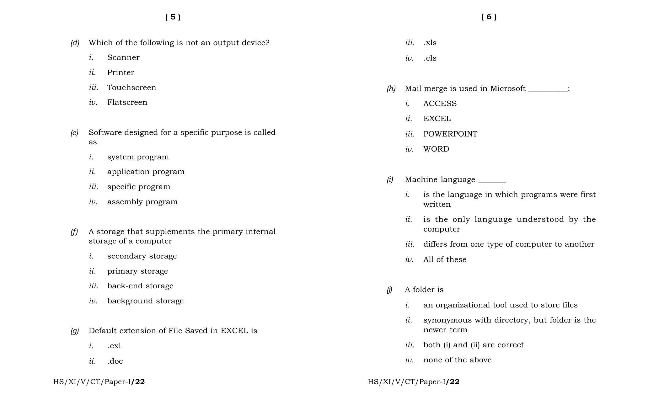 Meghalaya Board (MBOSE) Class 11 Computer Technique Paper I (theory) 2022 Question Paper - Page 3