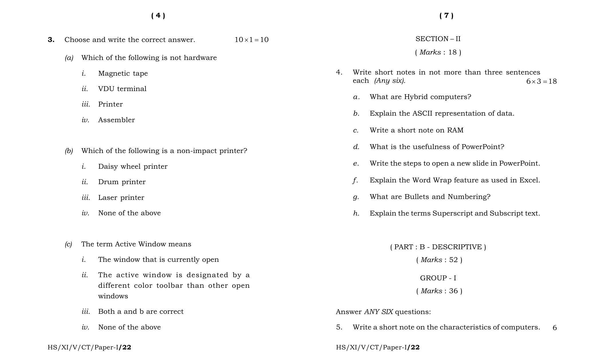 Meghalaya Board (MBOSE) Class 11 Computer Technique Paper I (theory) 2022 Question Paper - Page 4