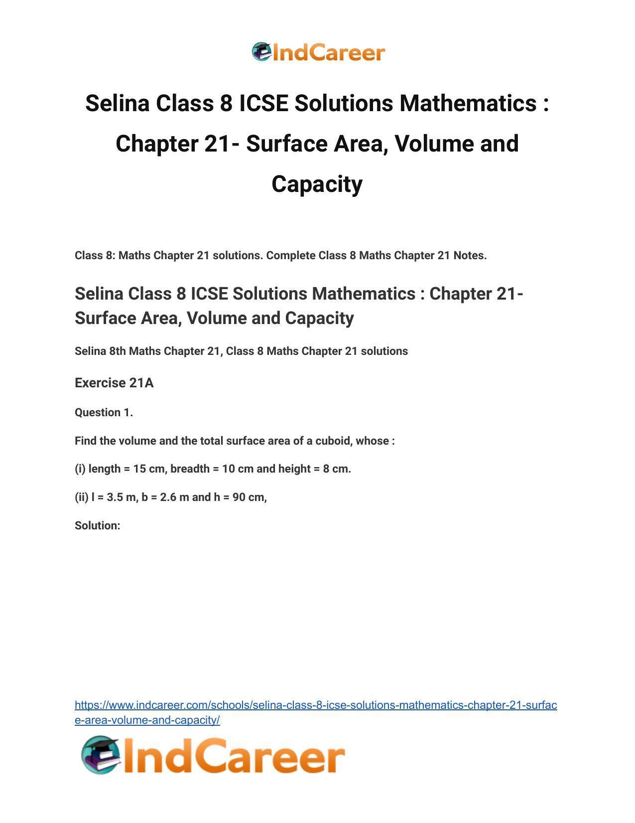 Selina Class 8 ICSE Solutions Mathematics : Chapter 21- Surface Area, Volume and Capacity - Page 2