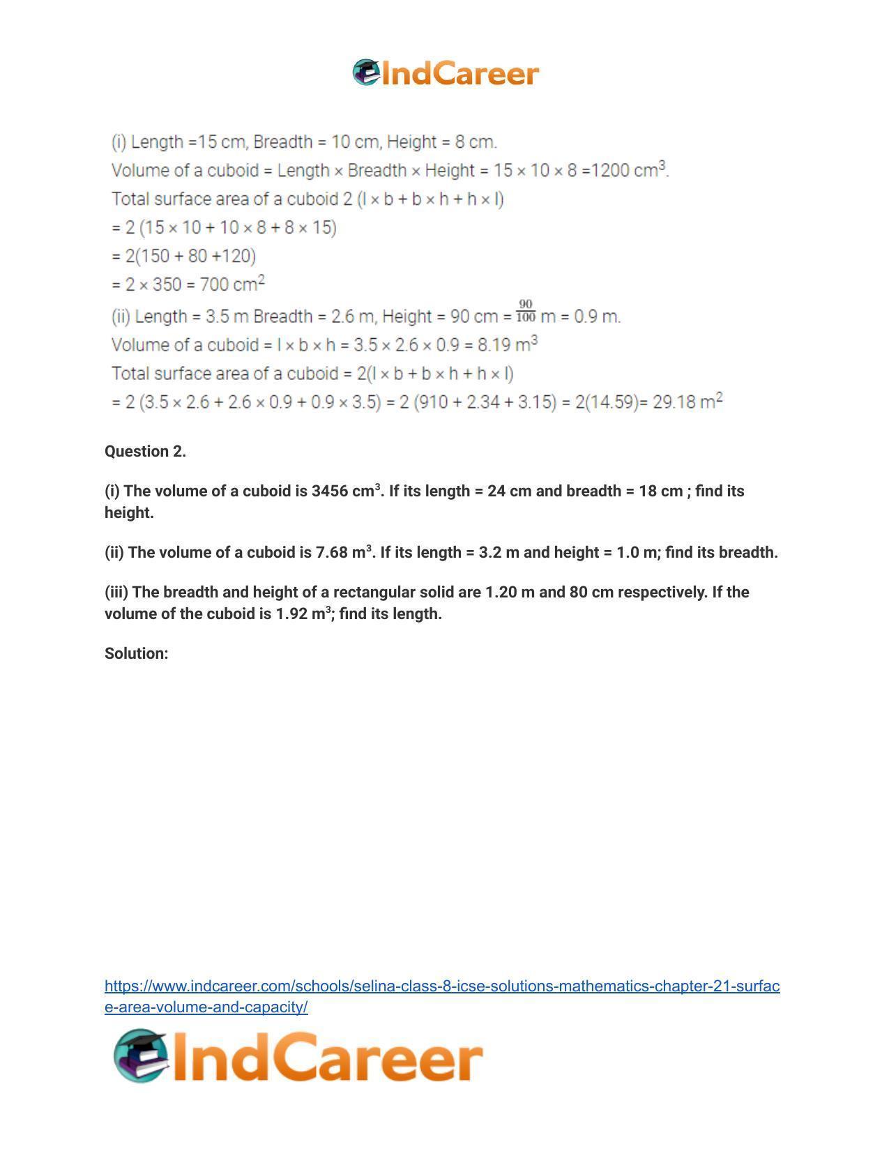 Selina Class 8 ICSE Solutions Mathematics : Chapter 21- Surface Area, Volume and Capacity - Page 3