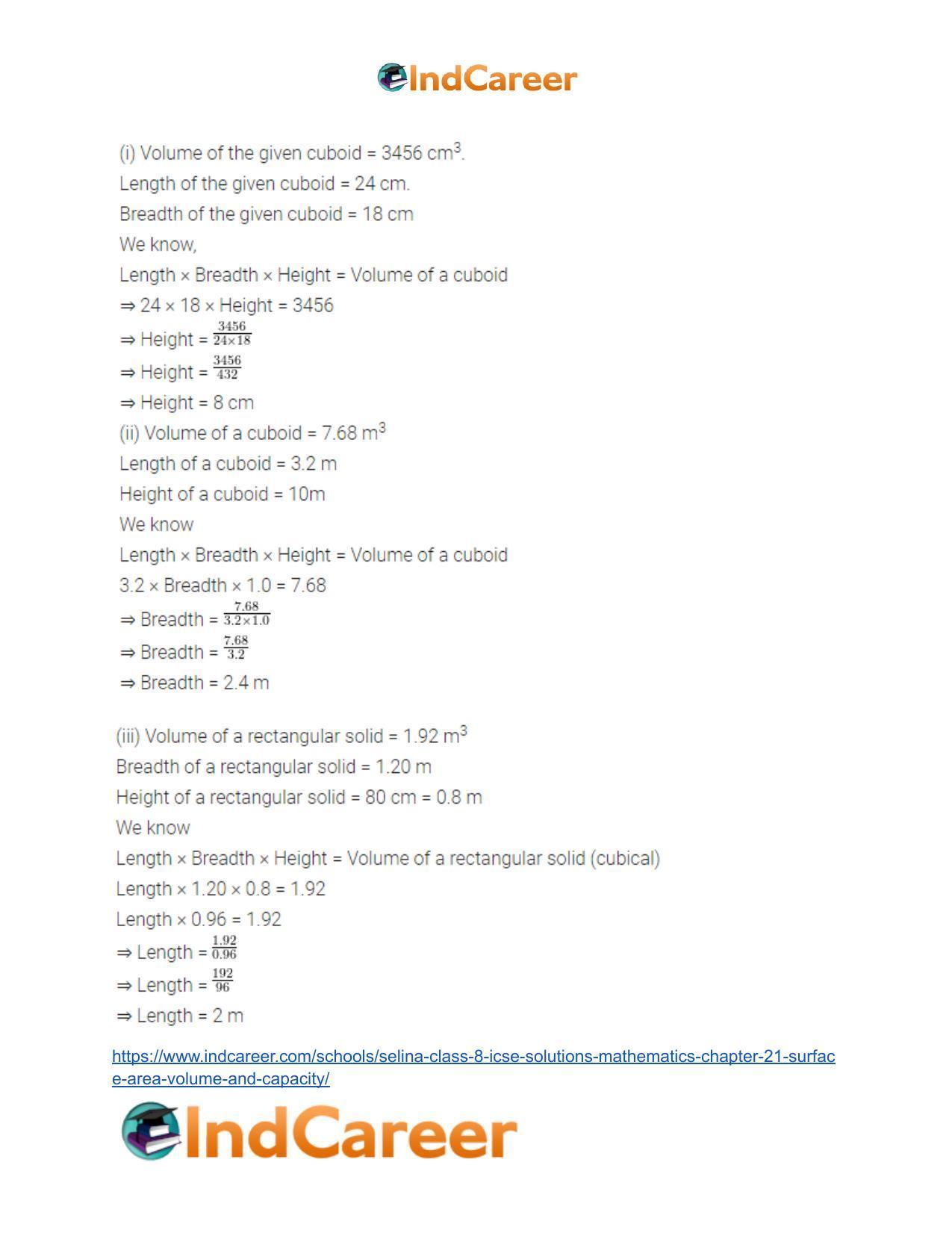 Selina Class 8 ICSE Solutions Mathematics : Chapter 21- Surface Area, Volume and Capacity - Page 4