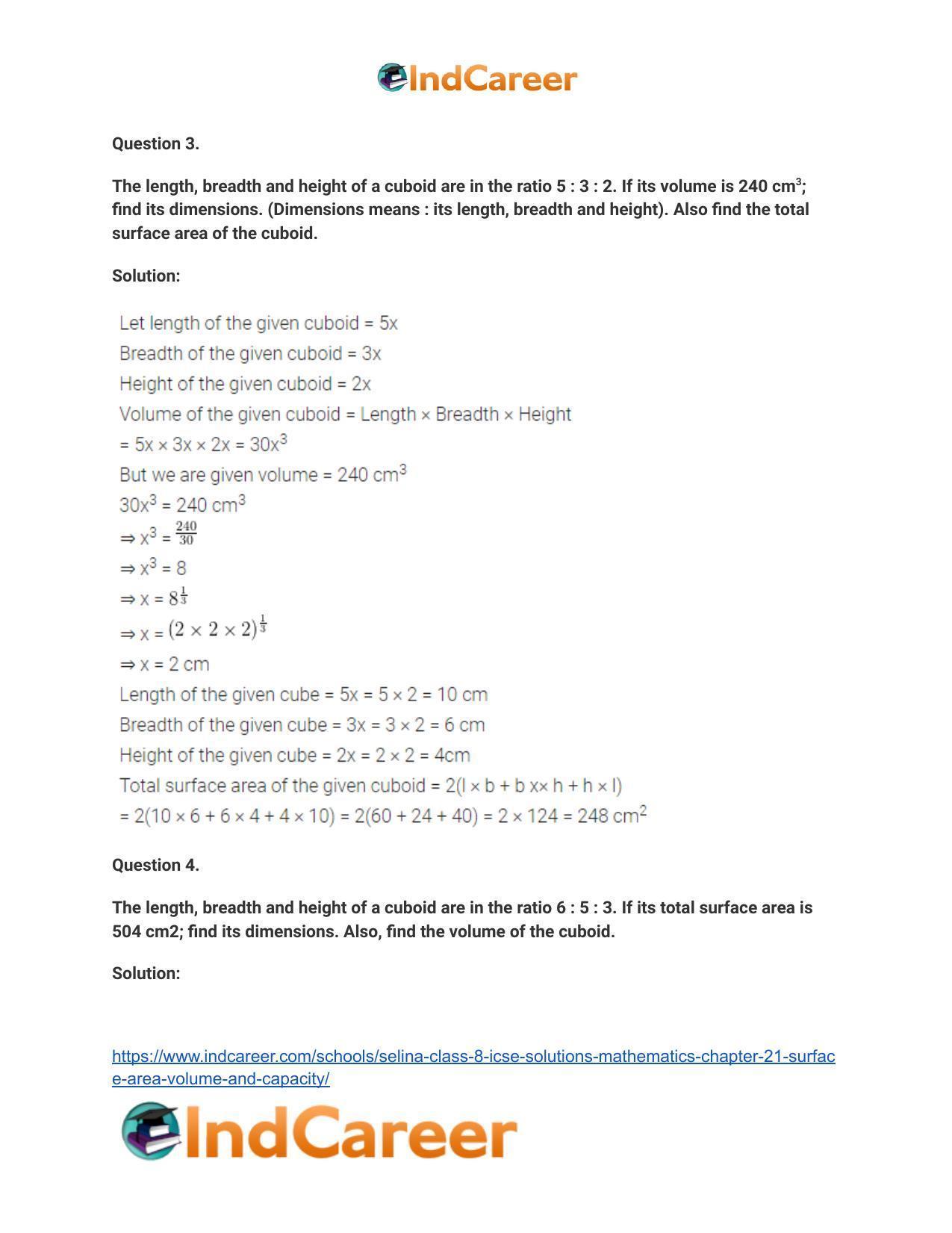 Selina Class 8 ICSE Solutions Mathematics : Chapter 21- Surface Area, Volume and Capacity - Page 5