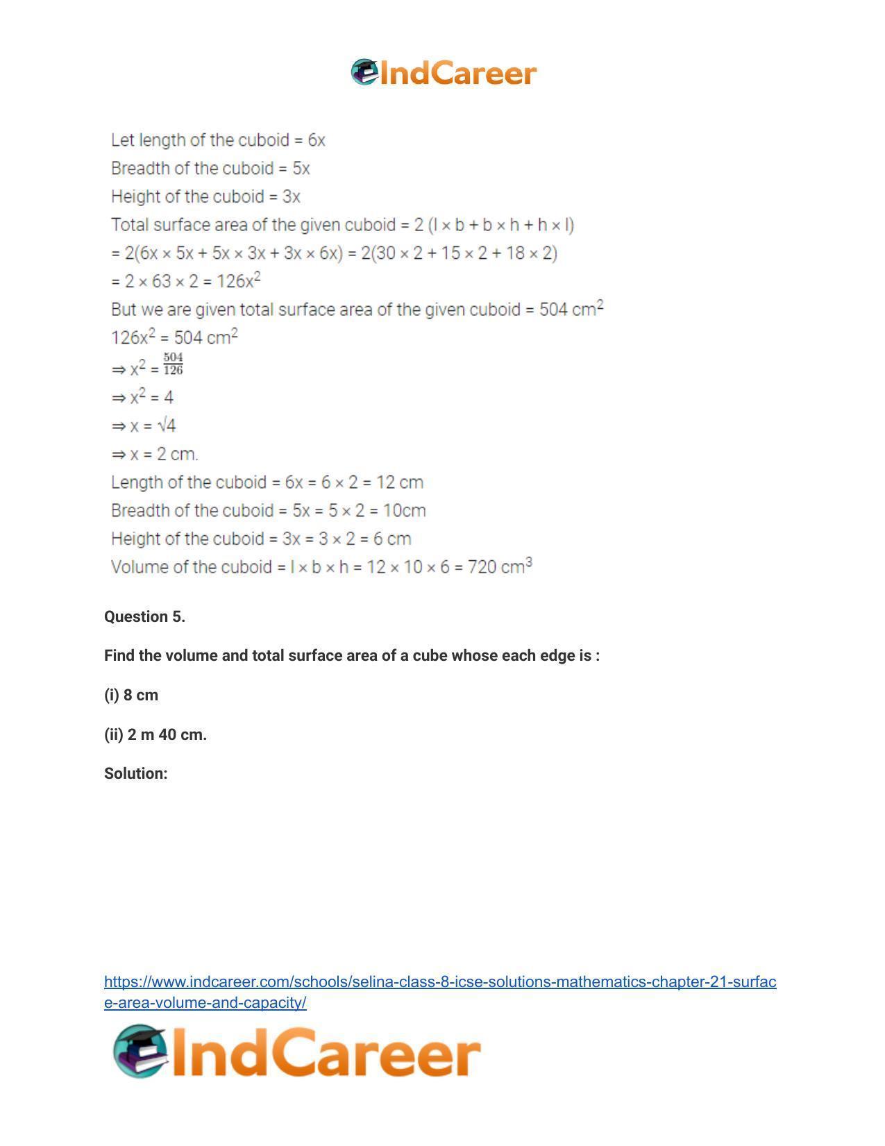 Selina Class 8 ICSE Solutions Mathematics : Chapter 21- Surface Area, Volume and Capacity - Page 6