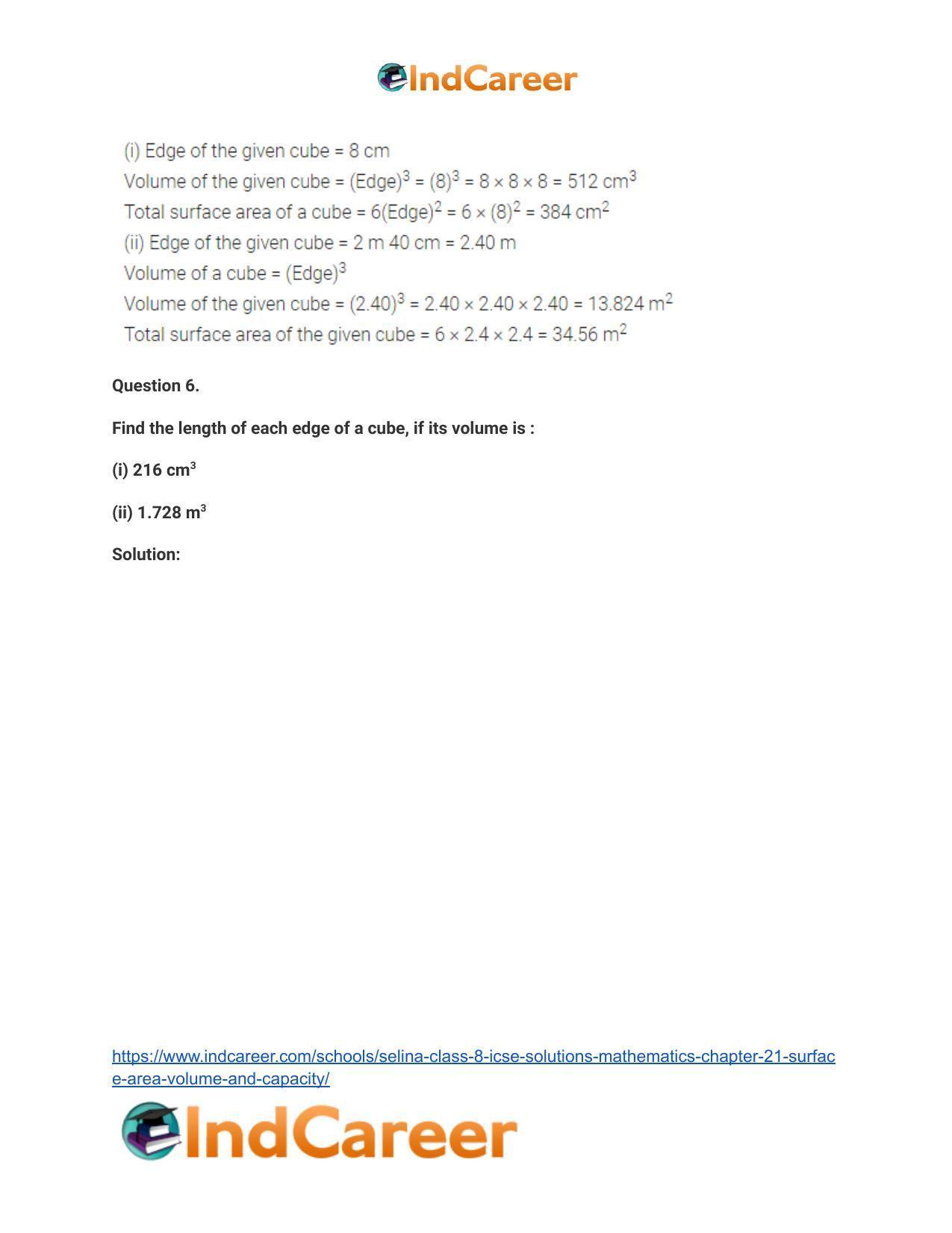 Selina Class 8 ICSE Solutions Mathematics : Chapter 21- Surface Area, Volume and Capacity - Page 7