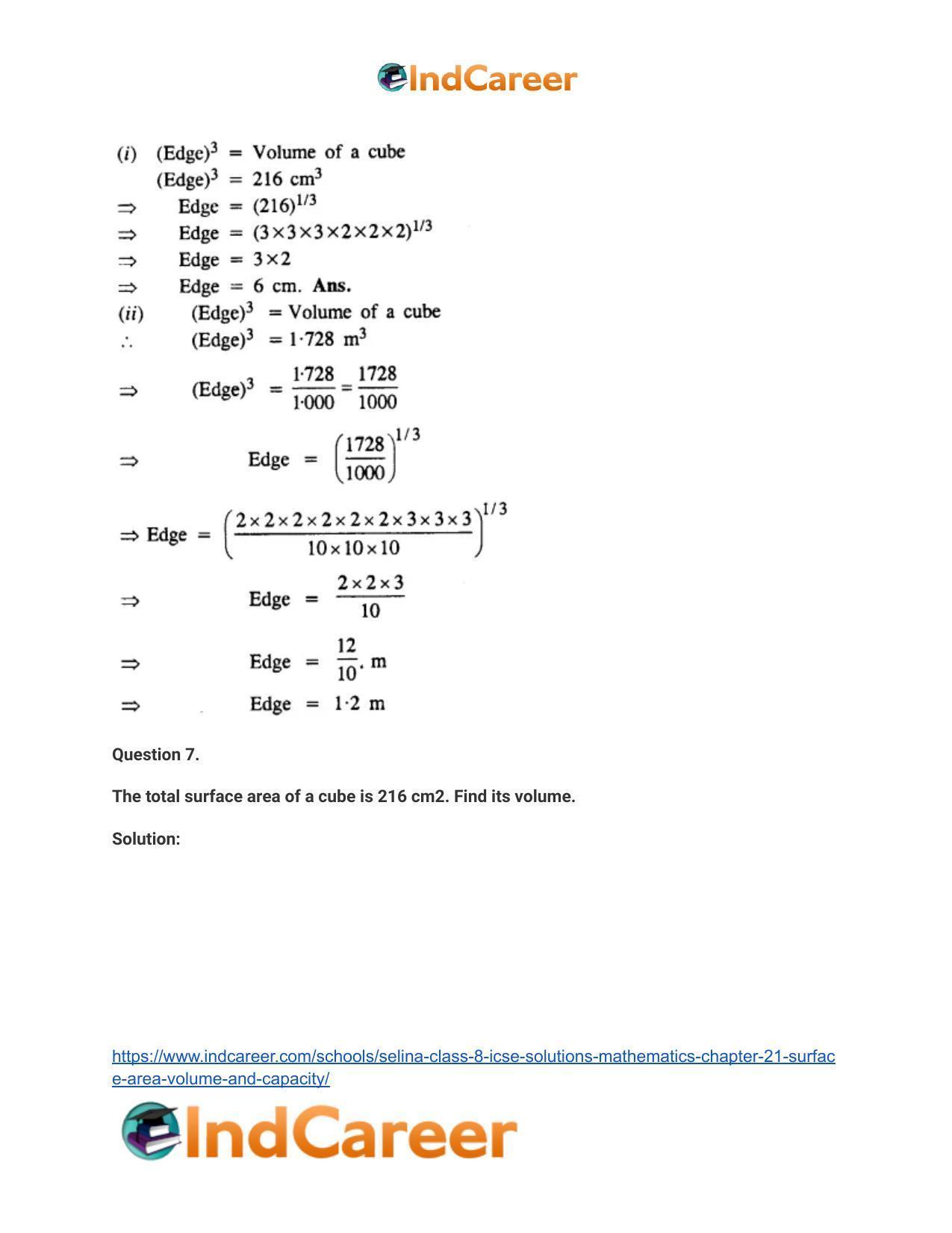 Selina Class 8 ICSE Solutions Mathematics : Chapter 21- Surface Area, Volume and Capacity - Page 8