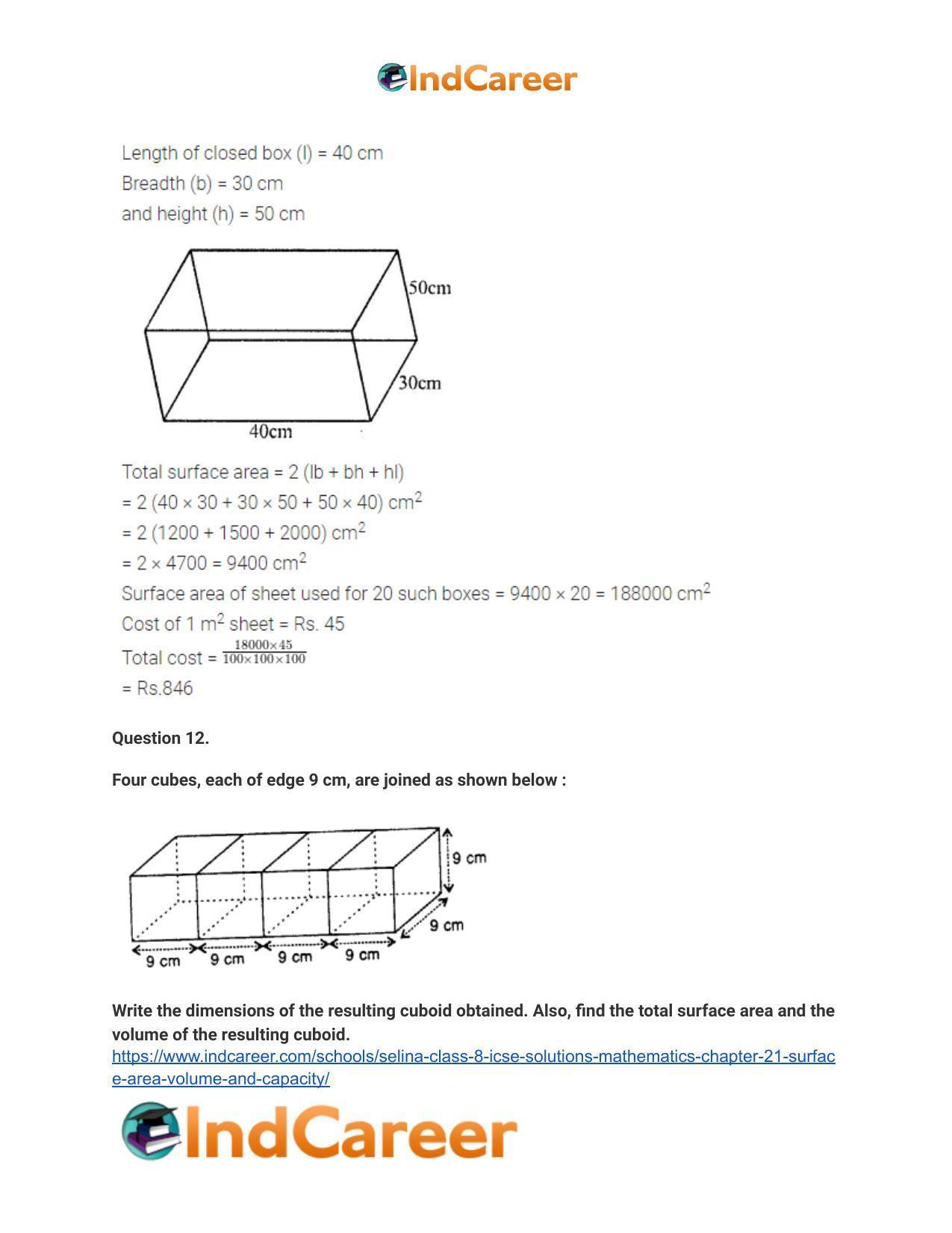 Selina Class 8 ICSE Solutions Mathematics : Chapter 21- Surface Area, Volume and Capacity - Page 11