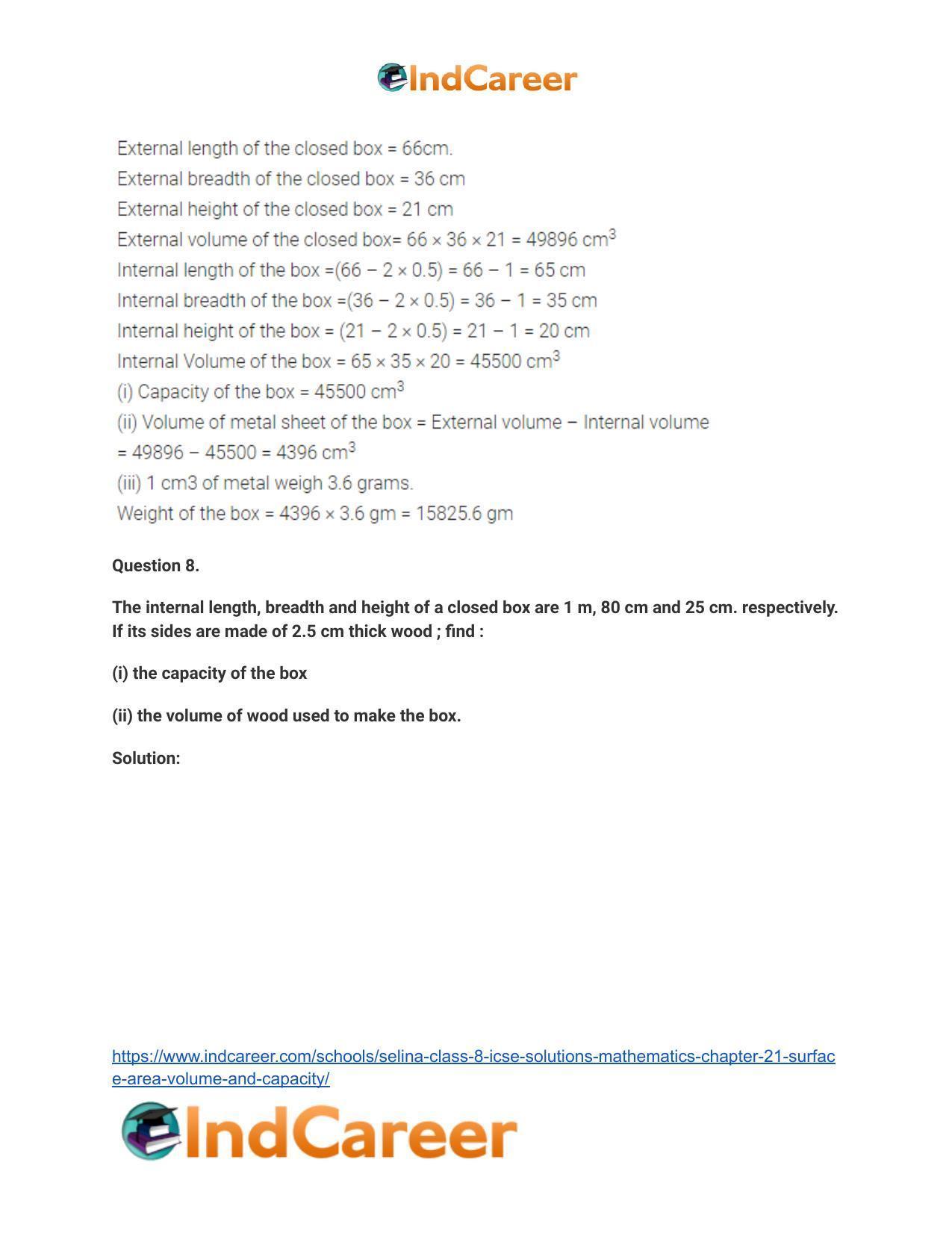 Selina Class 8 ICSE Solutions Mathematics : Chapter 21- Surface Area, Volume and Capacity - Page 19