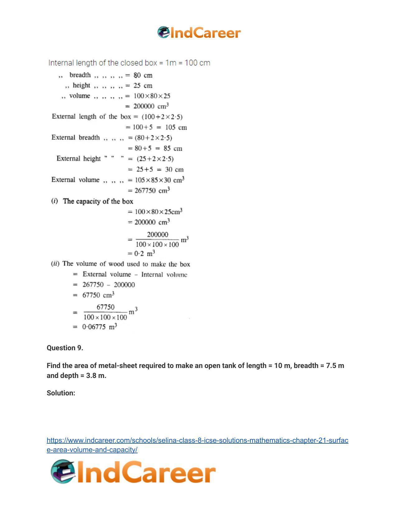 Selina Class 8 ICSE Solutions Mathematics : Chapter 21- Surface Area, Volume and Capacity - Page 20