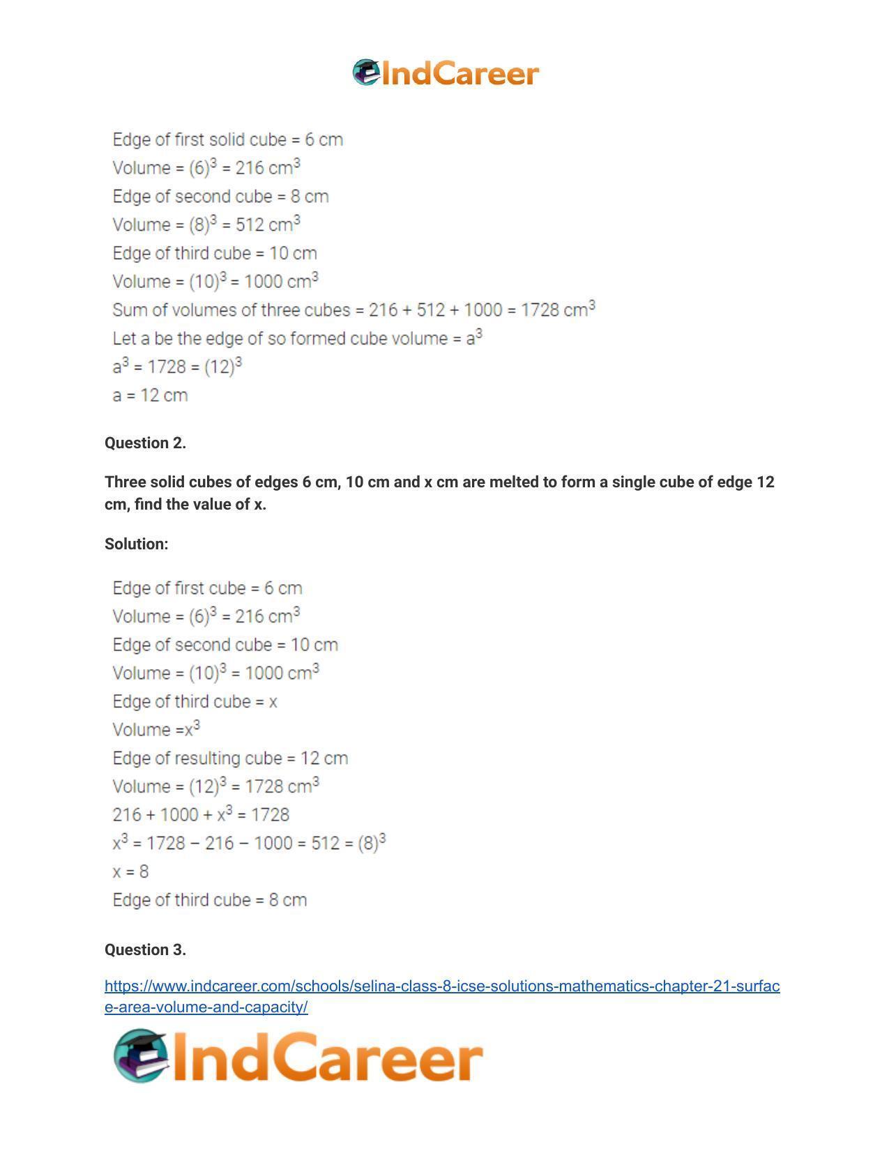 Selina Class 8 ICSE Solutions Mathematics : Chapter 21- Surface Area, Volume and Capacity - Page 22