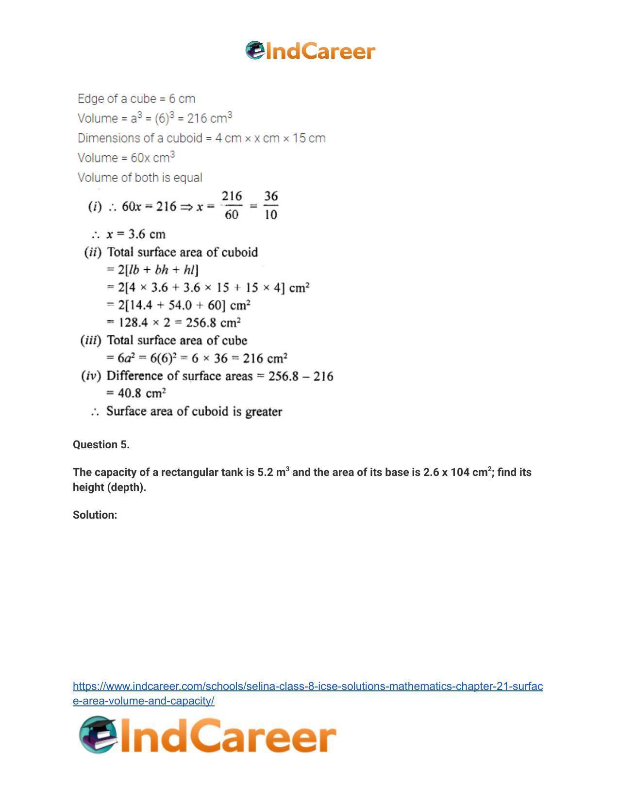 Selina Class 8 ICSE Solutions Mathematics : Chapter 21- Surface Area, Volume and Capacity - Page 24