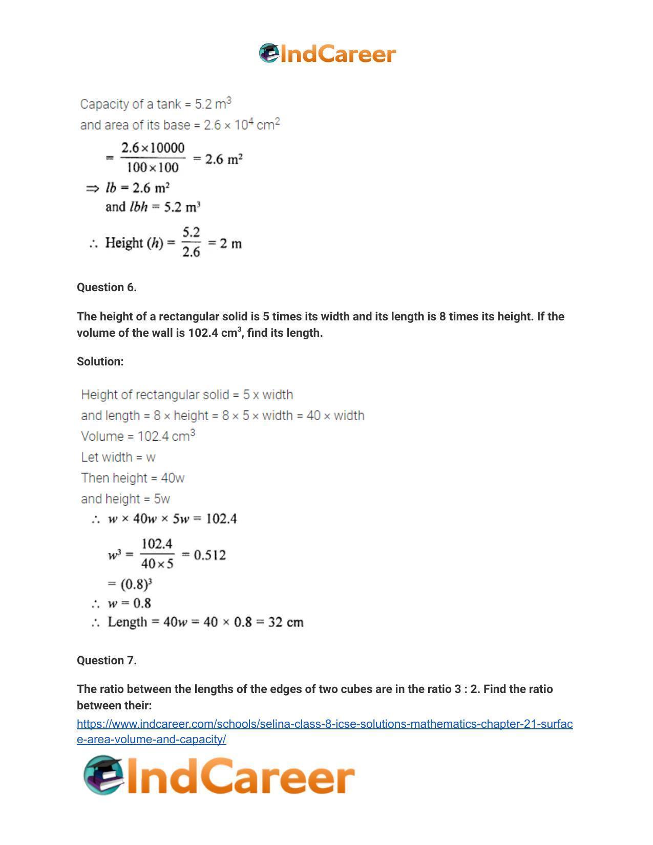 Selina Class 8 ICSE Solutions Mathematics : Chapter 21- Surface Area, Volume and Capacity - Page 25