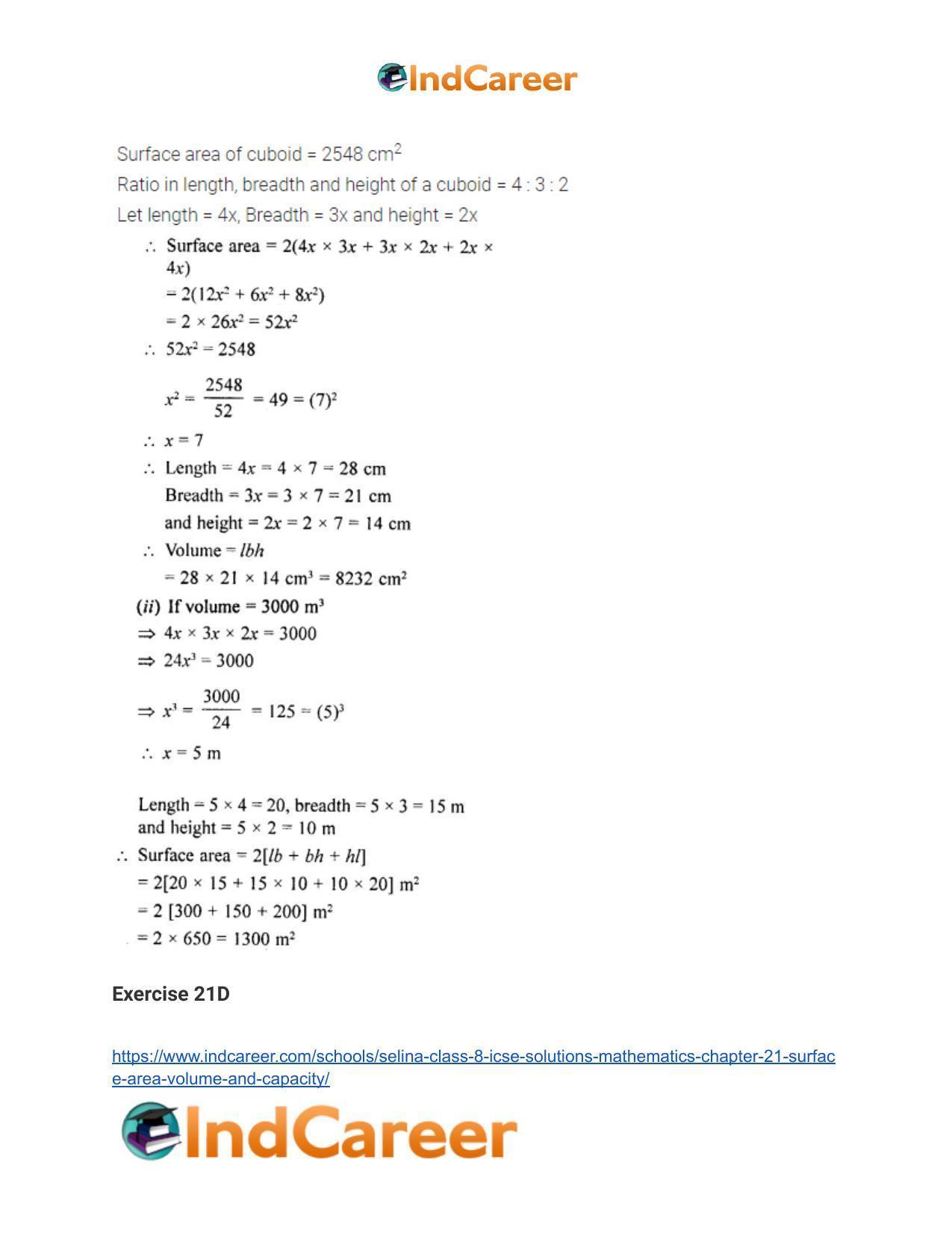 Selina Class 8 ICSE Solutions Mathematics : Chapter 21- Surface Area, Volume and Capacity - Page 27