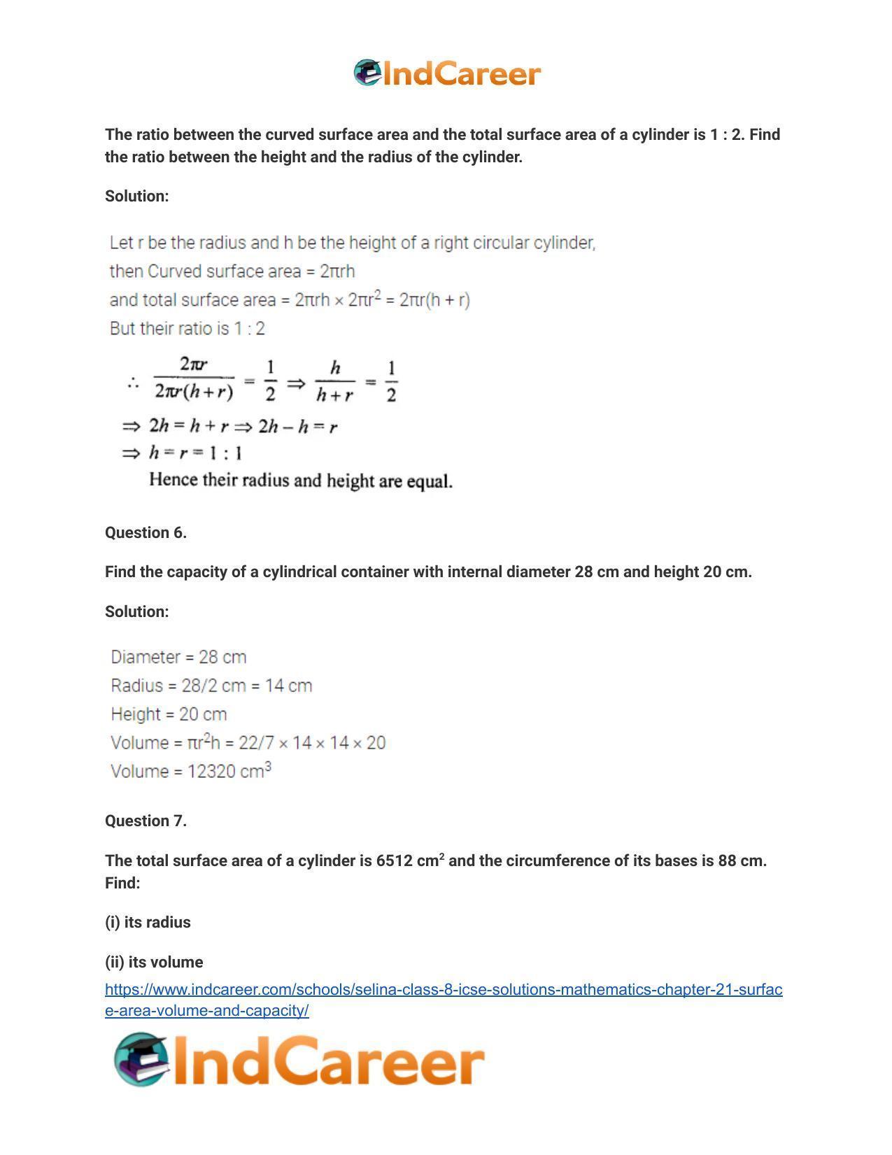 Selina Class 8 ICSE Solutions Mathematics : Chapter 21- Surface Area, Volume and Capacity - Page 31