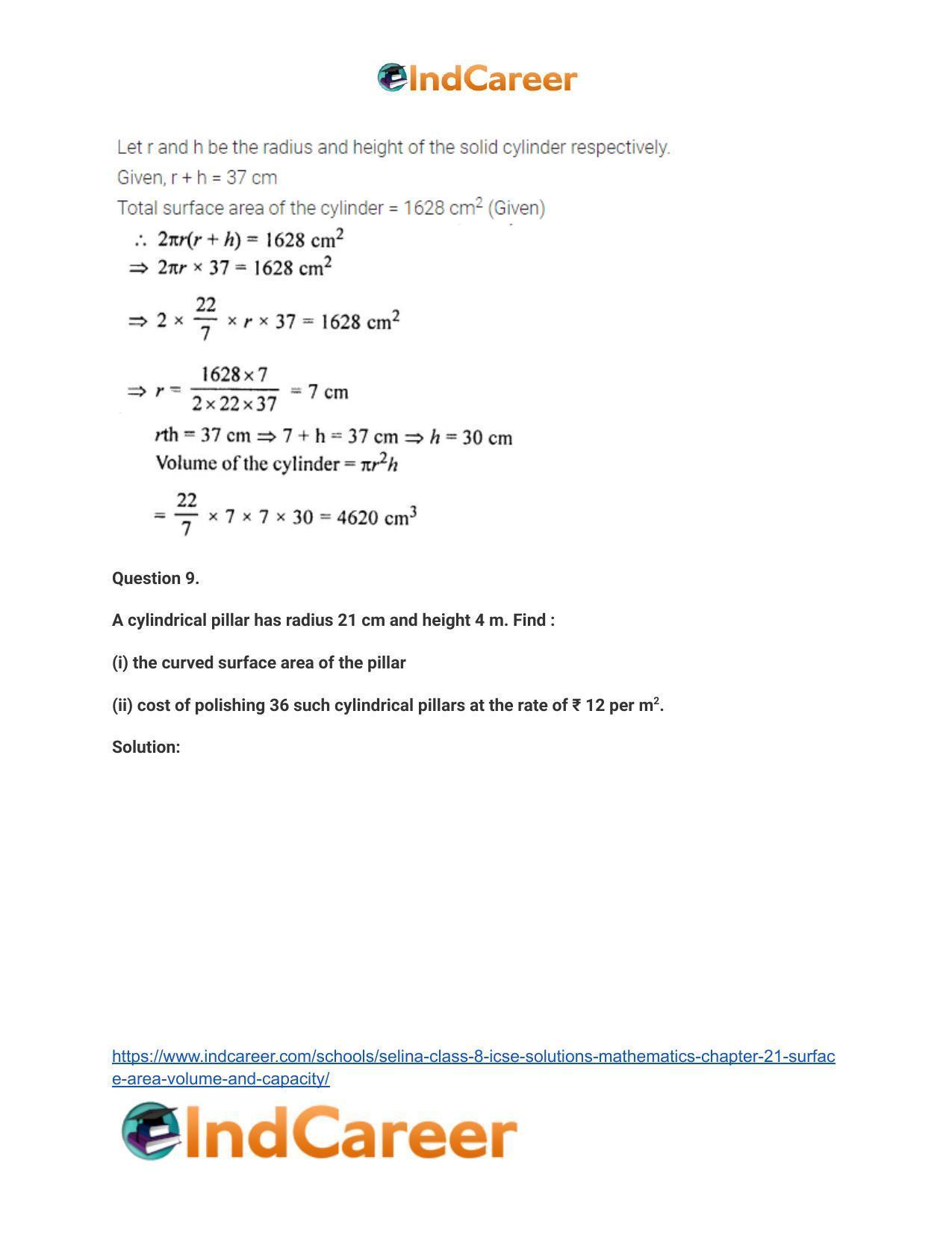 Selina Class 8 ICSE Solutions Mathematics : Chapter 21- Surface Area, Volume and Capacity - Page 33