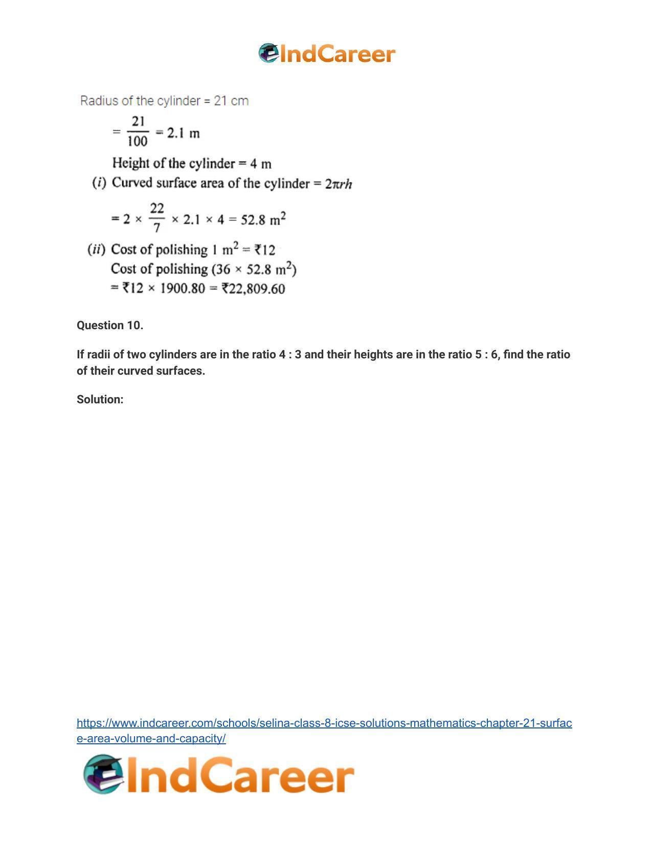 Selina Class 8 ICSE Solutions Mathematics : Chapter 21- Surface Area, Volume and Capacity - Page 34