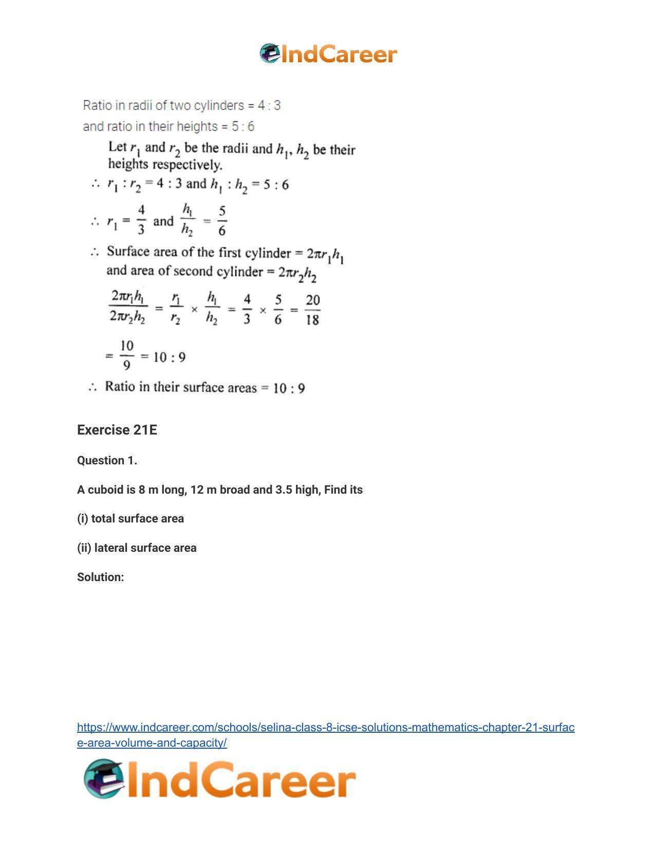 Selina Class 8 ICSE Solutions Mathematics : Chapter 21- Surface Area, Volume and Capacity - Page 35