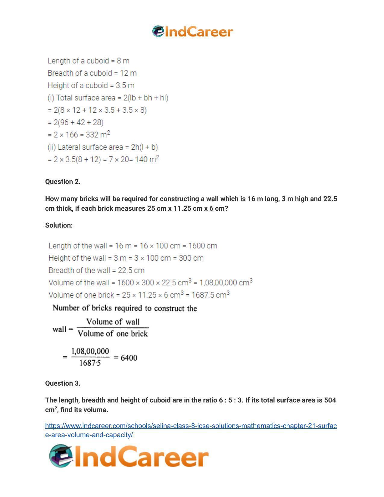 Selina Class 8 ICSE Solutions Mathematics : Chapter 21- Surface Area, Volume and Capacity - Page 36