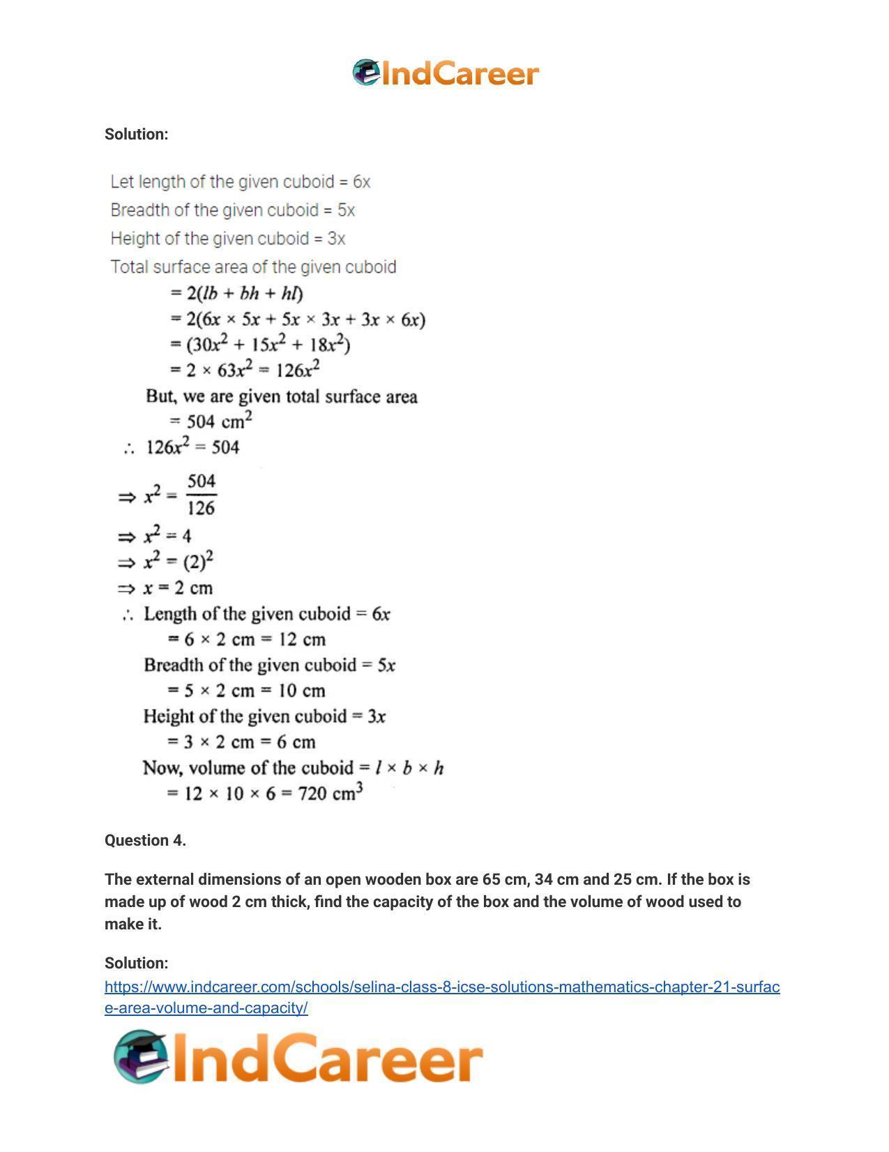 Selina Class 8 ICSE Solutions Mathematics : Chapter 21- Surface Area, Volume and Capacity - Page 37